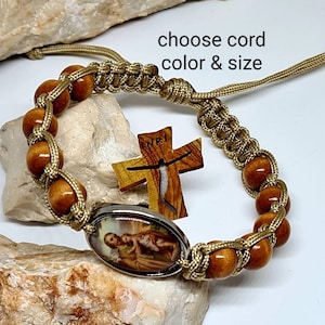 Saint Joseph Bracelet, Christian bracelet, Faitih bracelet, Patron saint jeweley, Catholic bracelet, Holy medals, knotted cord bracelet
