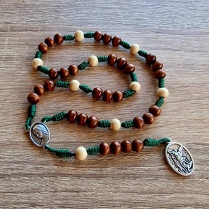Traditional st Michael chaplet, handmade wood rosary, Saint police patron, catholic chaplet, Saint Michael Archangel, catholic gift