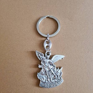 Keychain, pendant for keys, saint Michael Archangel, pray for us patron saint of police, present catholic gift from Medjugorje