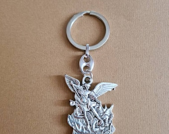 Keychain, pendant for keys, saint Michael Archangel, pray for us patron saint of police, present catholic gift from Medjugorje