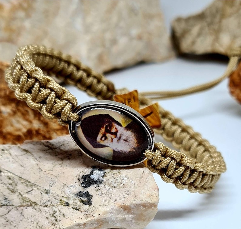 ST CHARBEL bracelet, saint Charbel medal, adjustable catholic bracelet, handmade holy bracelet, christian knotted cord bracelet image 6