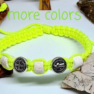 ST BENEDICT & Stones bracelet, handmade saint adjustable bracet, christian holy bracelet, knotted cord bracelet from Medjugorje