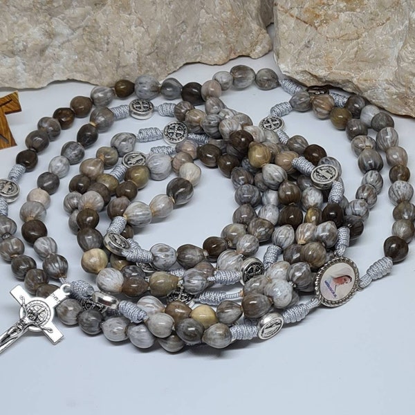 HANDMADE 15, 20 DECADE ROSARY, St Benedict chaplet with jobs tears natural beads, jobs tears