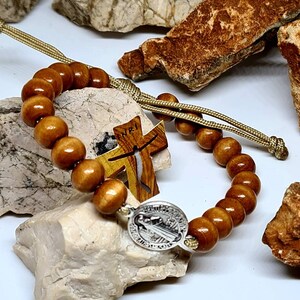 SAINT BENEDICT BRACELET, handmade wooden adjustable bracelet, christian holy bracelet, knotted cord bracelet, religious jewelry Medjugorje