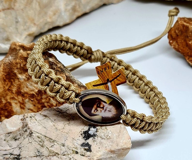 ST CHARBEL bracelet, saint Charbel medal, adjustable catholic bracelet, handmade holy bracelet, christian knotted cord bracelet image 3