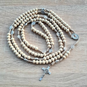 ST BENEDICT ROSARY 15 decade, 20 decade, wooden wall rosary, large rosary, wooden chaplet 15 decades, 20 decades, strong cord rosary