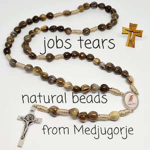 Job&#39;s Tears natural Rosary catholic gift religious jewelry Women and Man jobi beads coix medal Mary Medjugorje Cross Saint Benedict
