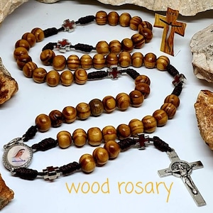 Katholieke rozenkrans houten rode kruis heilige houten rozenkransen Medjugorje katholiek cadeau religieuze sieraden zegen vrouwen mannen cadeau kralen 8 mm handgemaakt