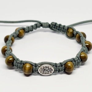 MIRACULOUS BRACELET, handmade adjustable bracelet, knotted cord catholic bracelet, wooden beads