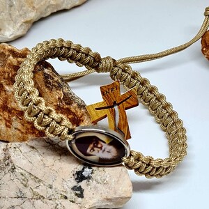 ST CHARBEL bracelet, saint Charbel medal, adjustable catholic bracelet, handmade holy bracelet, christian knotted cord bracelet image 4