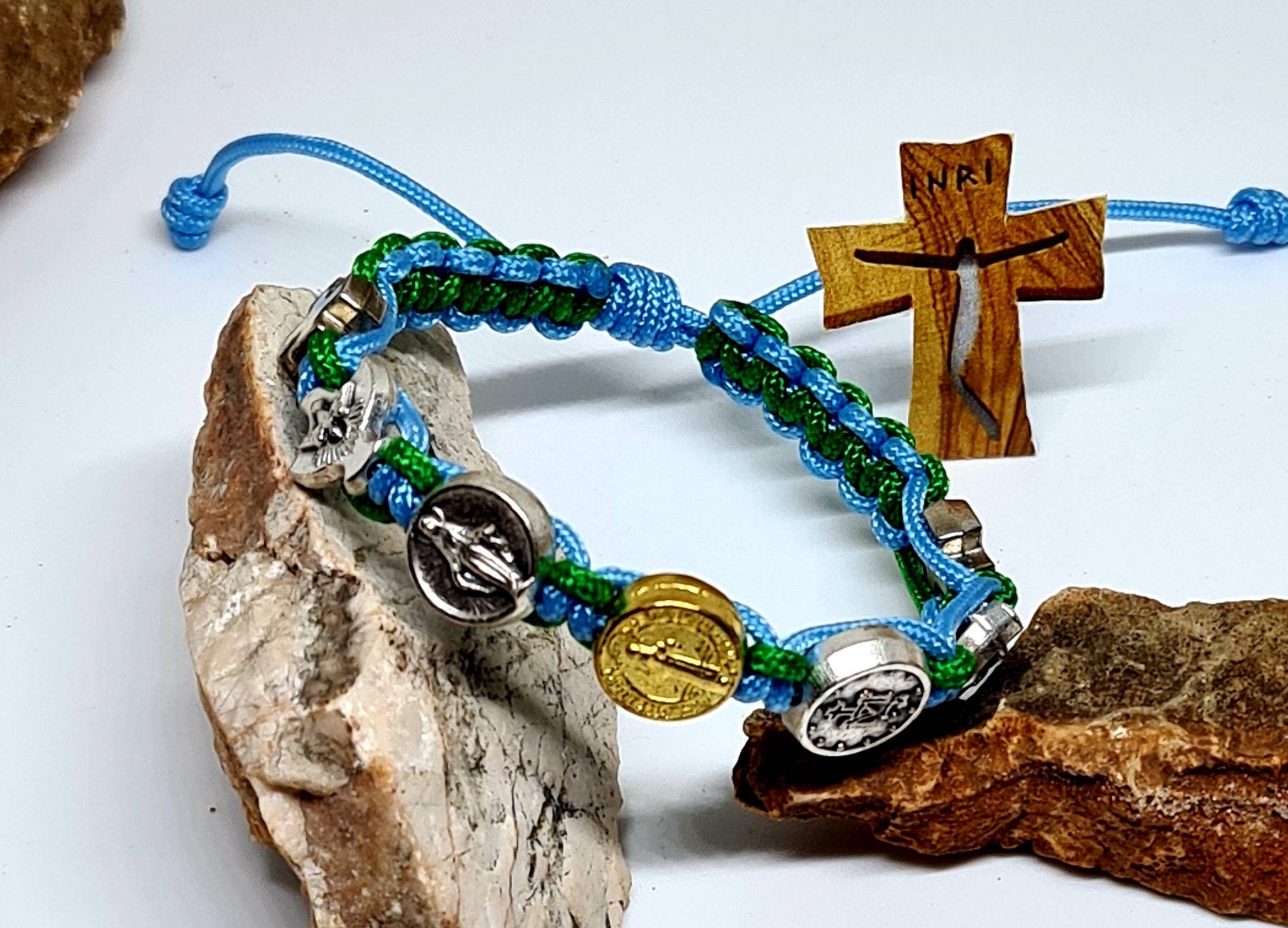 Kids all Saints bracelet, st benedict medal, Holy Spirit, Miraulous medal, baby boys bracelet, knotted cord christian bracelet, handmade