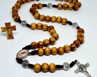 St Benedict Rosary Chaplet wood beads 10mm medal Benedict  Catholic gift Religious Jewelry cross Benedict handmade From Medjugorje