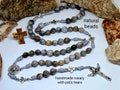 Job's tears rosary, Holy Spirit rosary, coix seeds, handmade natural chaplet, Holy Spirit medals cross, religious jewelry from Medjugorje