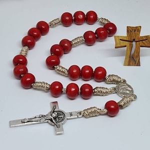 HANDMADE Peace Chaplet of Medjugorje Blessing Rosary wood beads 8mm Religious Jewelry Catholic gift rosarie  cross St Benedict
