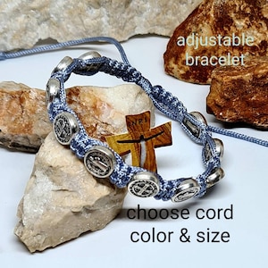 ST BENEDICT  bracelet, handmade saint adjustable bracelet, christian holy bracelet, knotted cord bracelet from Medjugorje