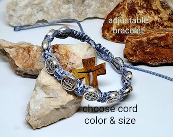 Bracciale SAN BENEDETTO, braccialetto regolabile fatto a mano, braccialetto santo cristiano, braccialetto con cordino annodato di Medjugorje