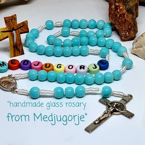 Handmade Rosary with the Inscription Medjugorje, Catholic Gift, Religious Jewelry, blessing Rosario cross Saint Benedict