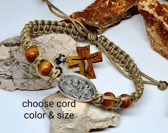 Saint Joseph Bracelet, Christian bracelet, Faitih bracelet, Patron saint jeweley, Catholic bracelet, Holy medals, knotted cord bracelet
