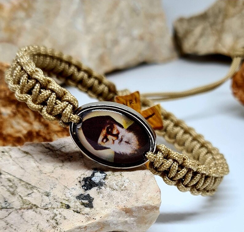 ST CHARBEL bracelet, saint Charbel medal, adjustable catholic bracelet, handmade holy bracelet, christian knotted cord bracelet image 5