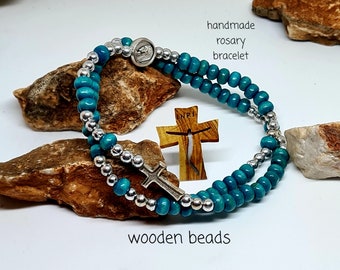PETIT chapelet, joli bracelet, bracelet chapelet en bois, bracelet chapelet en perles, cadeau catholique, bijoux religieux, bracelet fait main