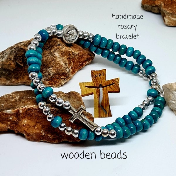TINY ROSARY, süßes Armband, Rosenkranzarmband aus Holz, Perlenrosenarmband, katholisches Geschenk, religiöser Schmuck, handgemachtes Armband