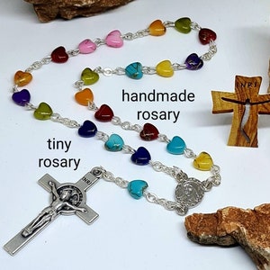 Peace Chaplet of Medjugorje, handmade tiny cute rosary with beads heart 6mm, catholic gift women grls, religious jewelry from Medjugorje