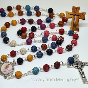 Handmade rosary from Medjugorje, Chaplet with rose beads 6mm, Holy Catholic rosario, catholic gift, Religious jewelry