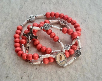 St Benedict rosary, wood beads rosary, catholic rosary