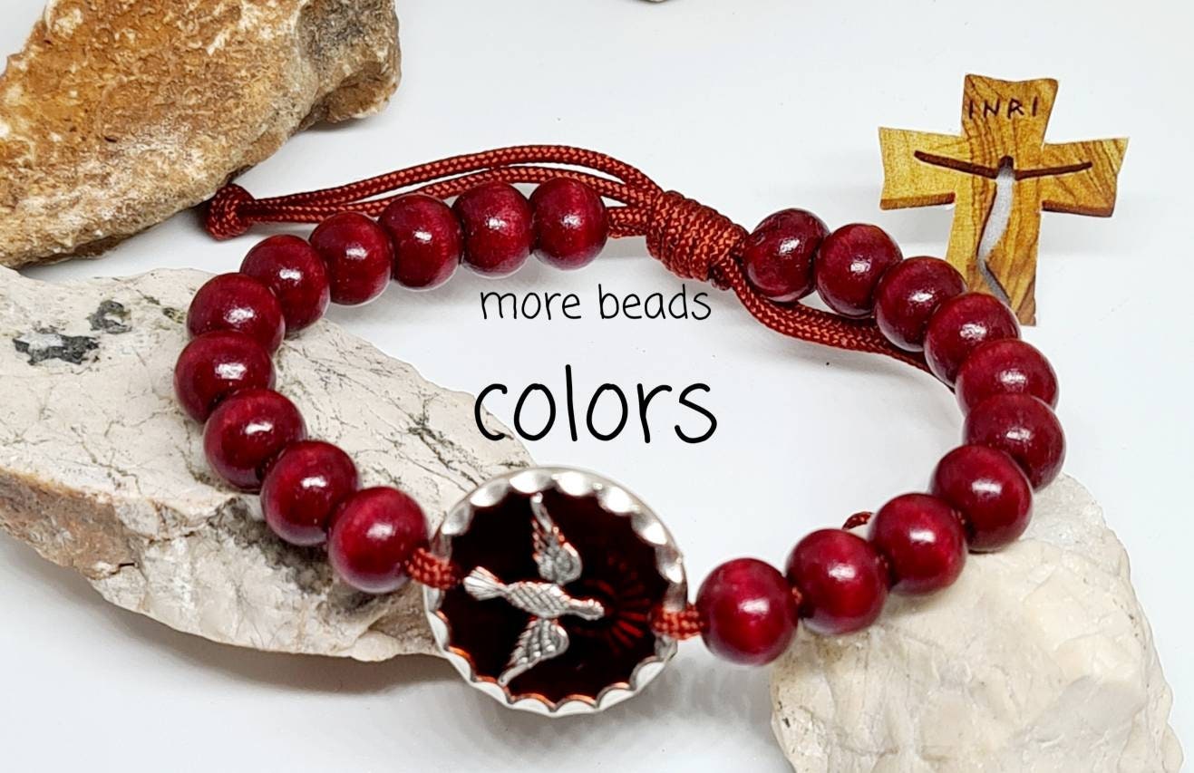 Holy Spirit bracelet Red Medal wood holy Christian bracelet Etsy