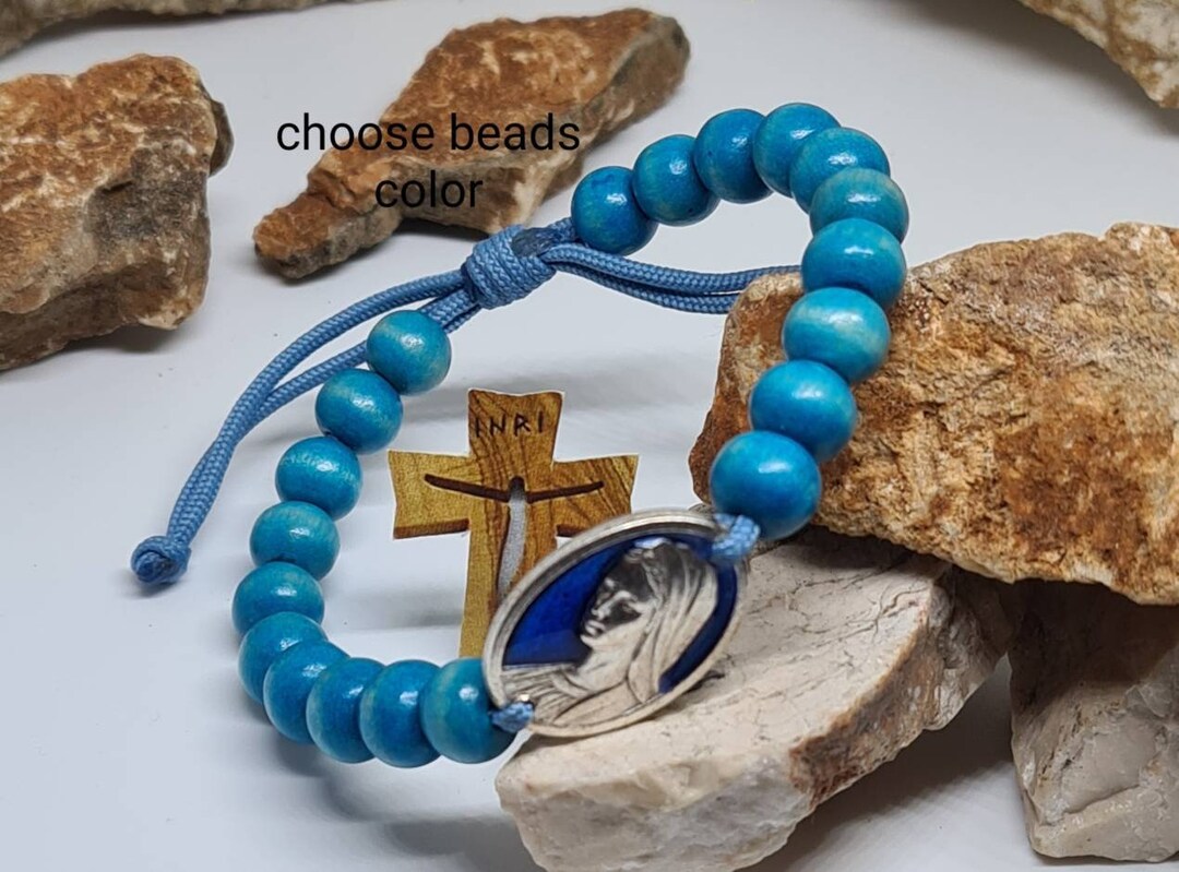 Virgin Mary Bracelet, Wood Saint Bracelet, Handmade Catholic Bracelet