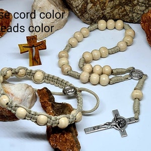 SET BRACELET / ROSARY, handmade rosary bracelet, wood beads 8mm in 16 colors, cord color 30 colors, religious jewelry from Medjugorje