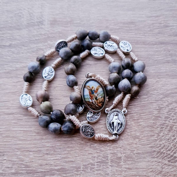 ST MICHAEL CHAPLET with natural jobs tears beads from Medjugorje, saint Michael the Archangel medal, handmade rosary