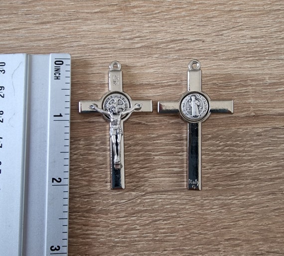 Grande Croix Saint Benoît De Nursie Ton Argent Avec Chaîne - Puissant Symbole De Protection