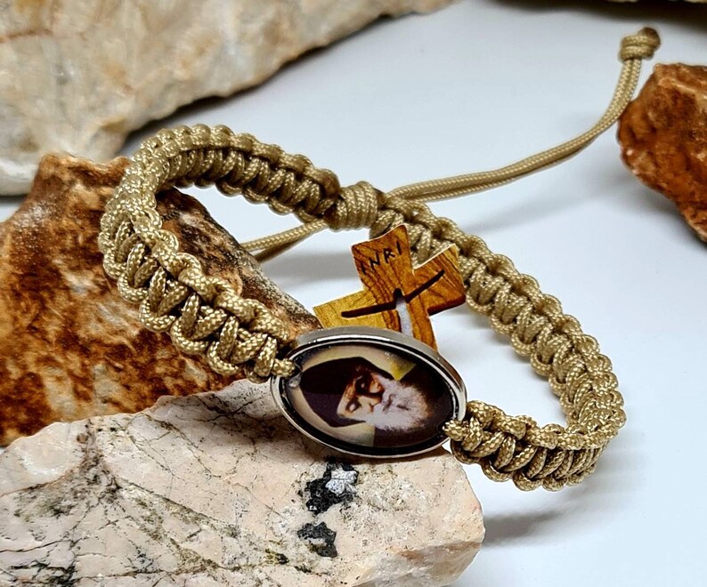 ST CHARBEL bracelet, saint Charbel medal, adjustable catholic bracelet, handmade holy bracelet, christian knotted cord bracelet image 8