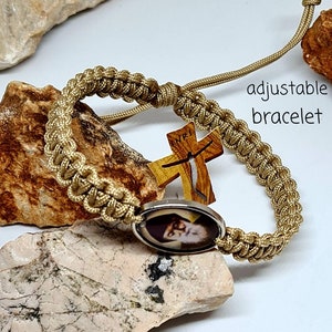ST CHARBEL bracelet, saint Charbel medal, adjustable catholic bracelet, handmade holy bracelet, christian knotted cord bracelet image 2