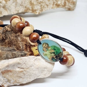 ST JOSEPH BRACELET, Wood beads 8mm, handmade holy bracelet, knotted cord adjustable christian bracelet, catholic gift from Medjugorje