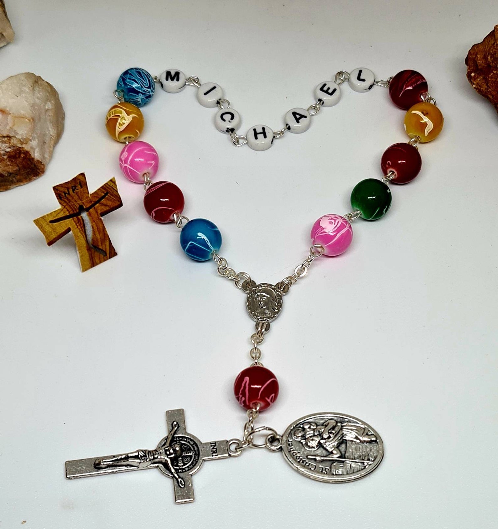 Personalized car rosary with beads multicolor 10 mm rosario Etsy