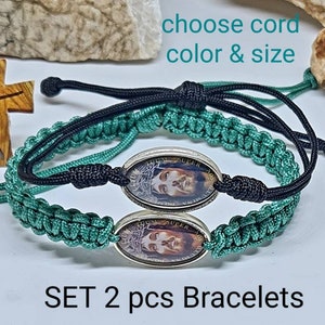 Set 2 pcs bracelets, FACE OF JESUS bracelet, holy bracelet, handmade christian bracelet, Holy face medal, knotted cord bracelet, religious