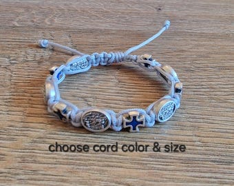 Bracciale di San Michele Arcangelo, braccialetto cattolico con croci blu, braccialetto con cordino annodato