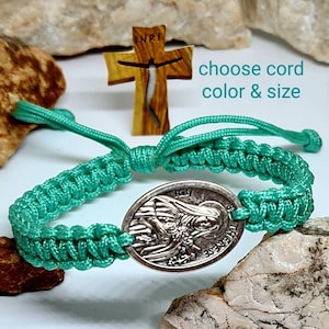 Saint Therese Bracelet, Adjustable Knotted cord bracelet, Religious Jewelry, Catholic gift women men, handmade bracelet from Medjugorje