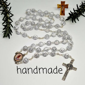 Rose Rosary beads Catholic gift Religious Jewelry  cross Saint Benedict Medal Mary Blessing Holy from Medjugorje Handmade