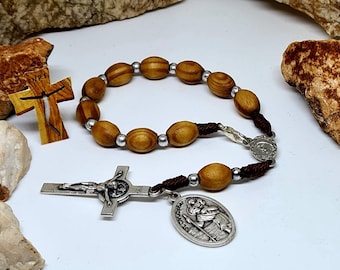 San Cristóbal para el Rosario del Automóvil, rosario de una década, rosario para auto, patrón de los accesorios para viajes en auto, regalo católico, joyería religiosa Medjugorje