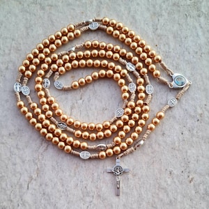 ST BENEDICT ROSARY 15 decade, 20 decade, gold color,  wall rosary, large rosary, chaplet 15 decades, 20 decades, strong cord rosary