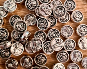 Wholesale Saint Therese silver tone medals 10mm, lot bulk 20, 50, 100, 200 pcs