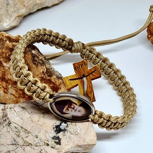 ST CHARBEL bracelet, saint Charbel medal, adjustable catholic bracelet, handmade holy bracelet, christian knotted cord bracelet image 7