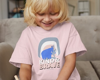 Kids Kind and Brave Graphic Rhino T shirt for Boys and Girls