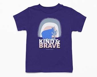 Kids Kind and Brave Graphic Rhino T shirt for Boys and Girls
