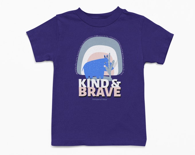 Kids Kind and Brave Graphic Rhino T shirt for Boys and Girls