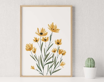 Black Eyed Susan Yellow Flower Print / Yellow Prints / Yellow Wall Art / Flower Art / Botanical Print / Yellow Watercolor / Descarga digital