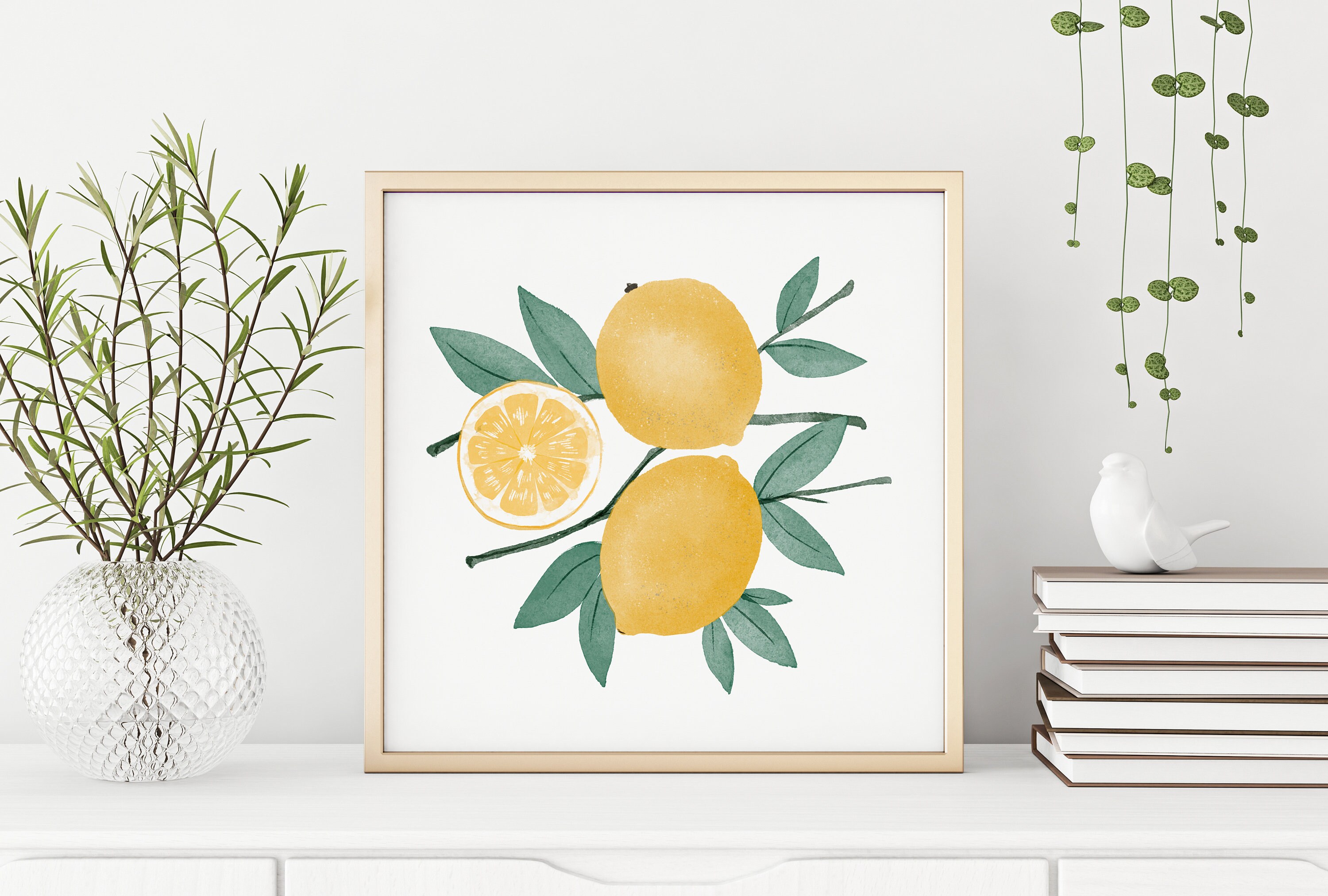 Lemons Printable Wall Art Yellow Wall Art, Watercolor Lemon Art, Lemon